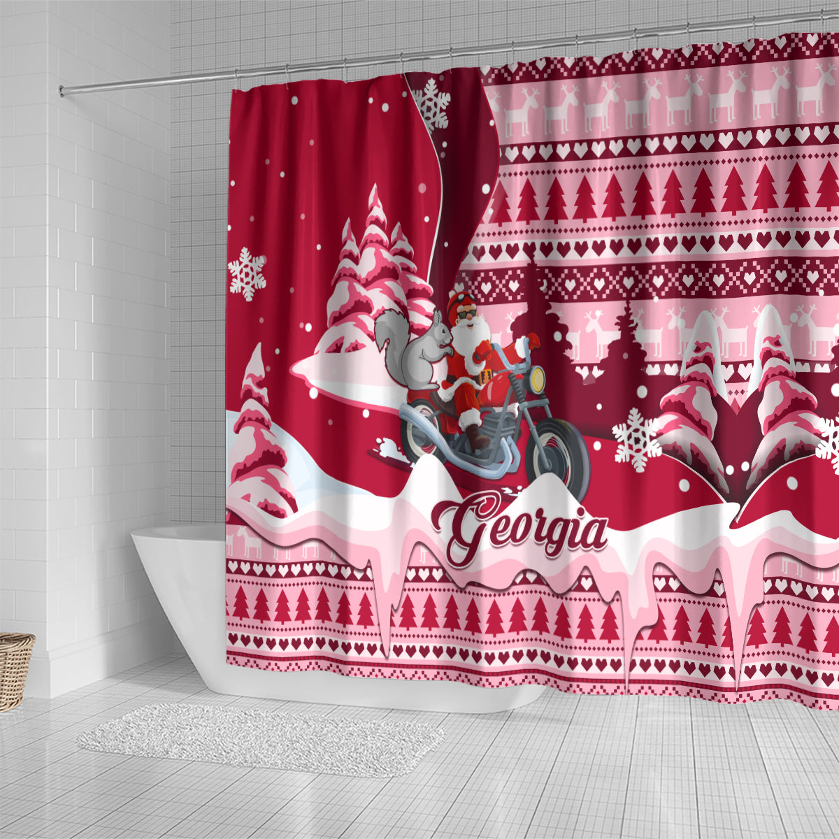 georgia-christmas-shower-curtain-santa-claus-riding-motorcycle-with-gray-squirrel