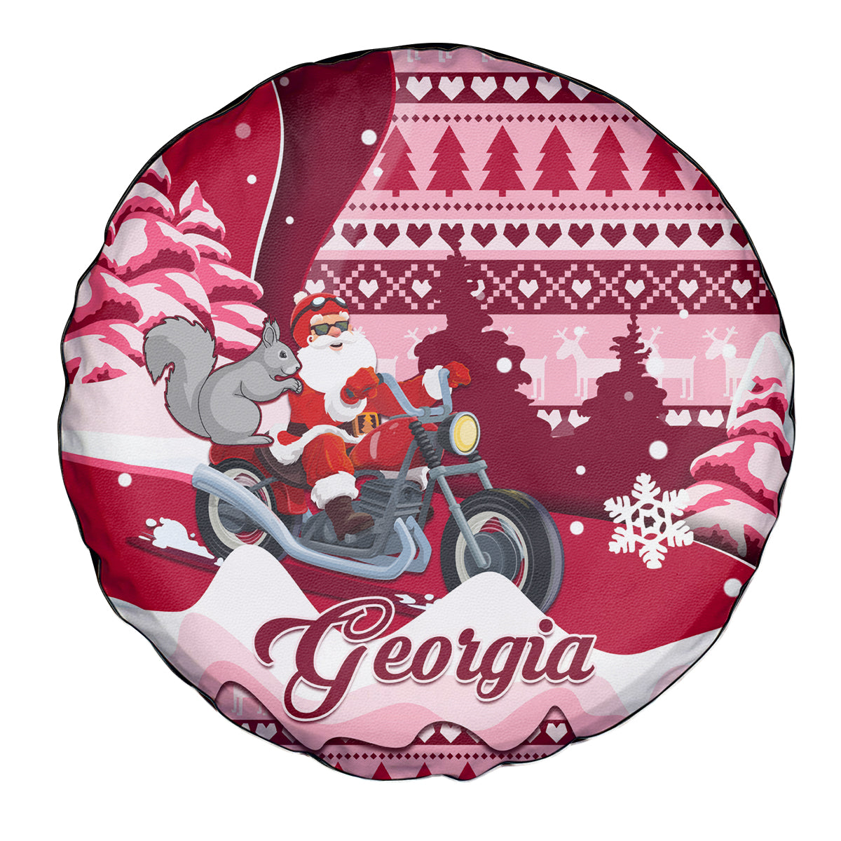 Georgia Christmas Spare Tire Cover Santa Claus Riding Motorcycle With Gray Squirrel - Wonder Print Shop