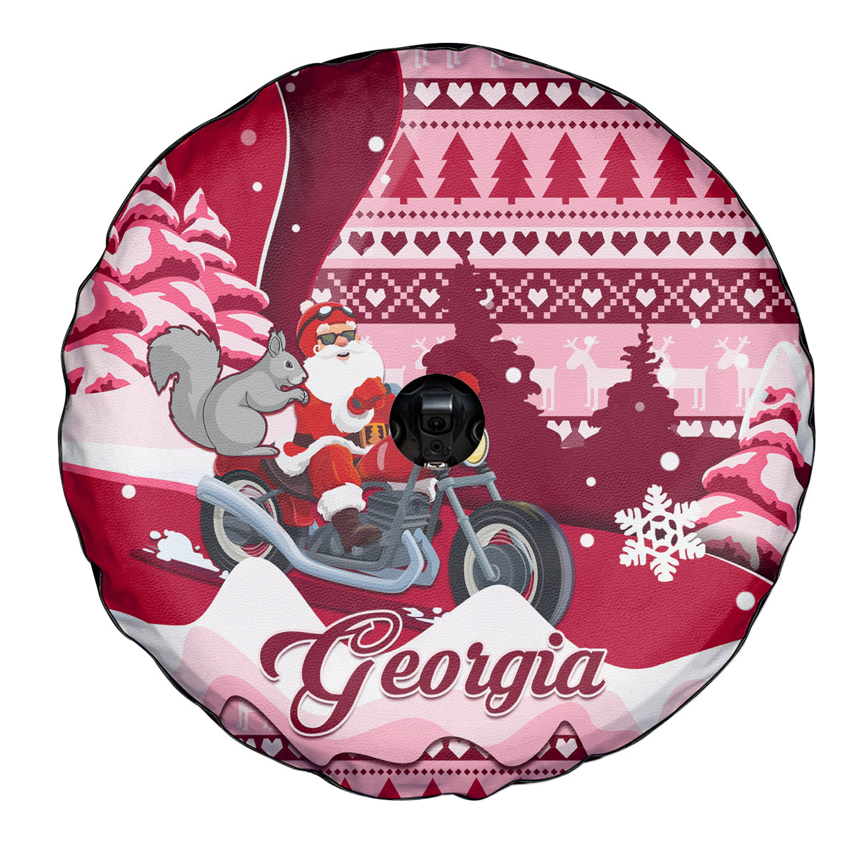 Georgia Christmas Spare Tire Cover Santa Claus Riding Motorcycle With Gray Squirrel - Wonder Print Shop