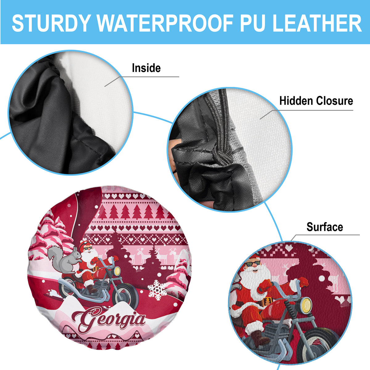 Georgia Christmas Spare Tire Cover Santa Claus Riding Motorcycle With Gray Squirrel - Wonder Print Shop