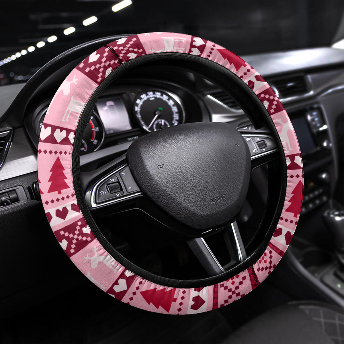 Georgia Christmas Steering Wheel Cover Santa Claus Riding Motorcycle With Gray Squirrel - Wonder Print Shop