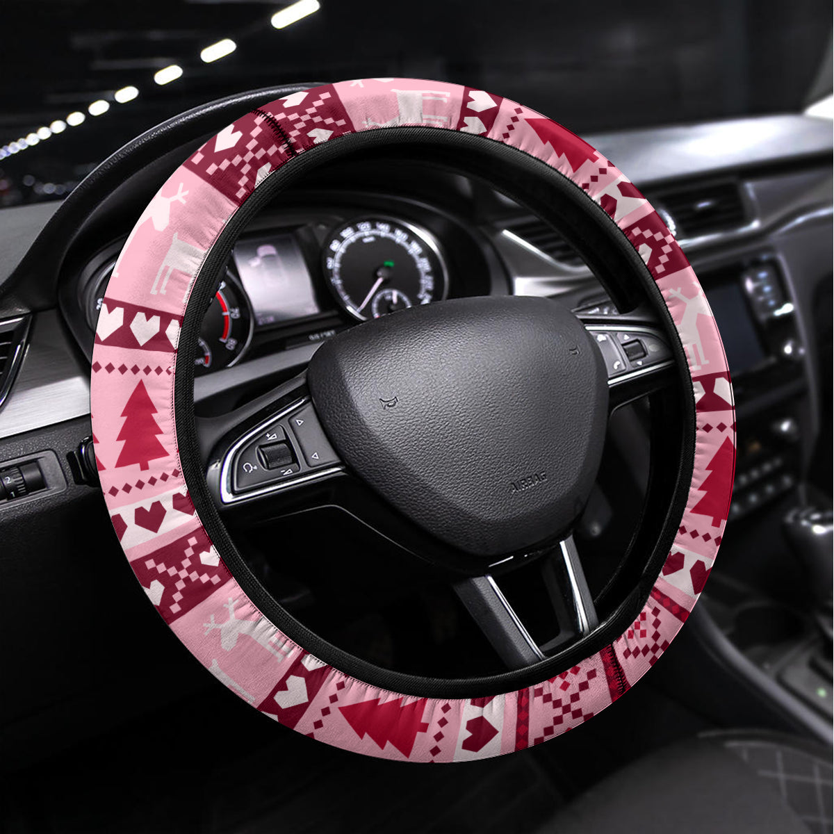 Georgia Christmas Steering Wheel Cover Santa Claus Riding Motorcycle With Gray Squirrel