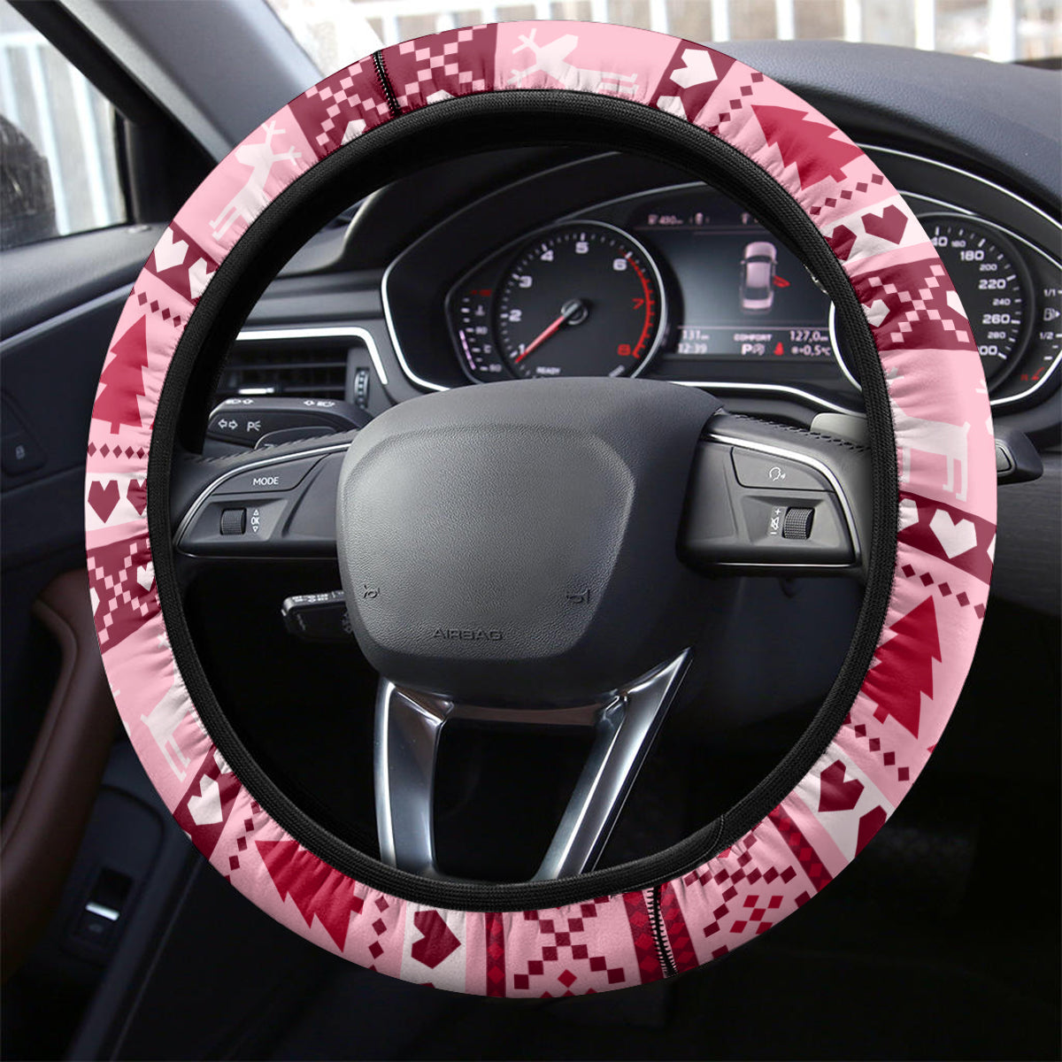 Georgia Christmas Steering Wheel Cover Santa Claus Riding Motorcycle With Gray Squirrel - Wonder Print Shop