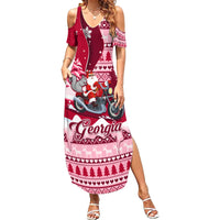 Georgia Christmas Summer Maxi Dress Santa Claus Riding Motorcycle With Gray Squirrel - Wonder Print Shop