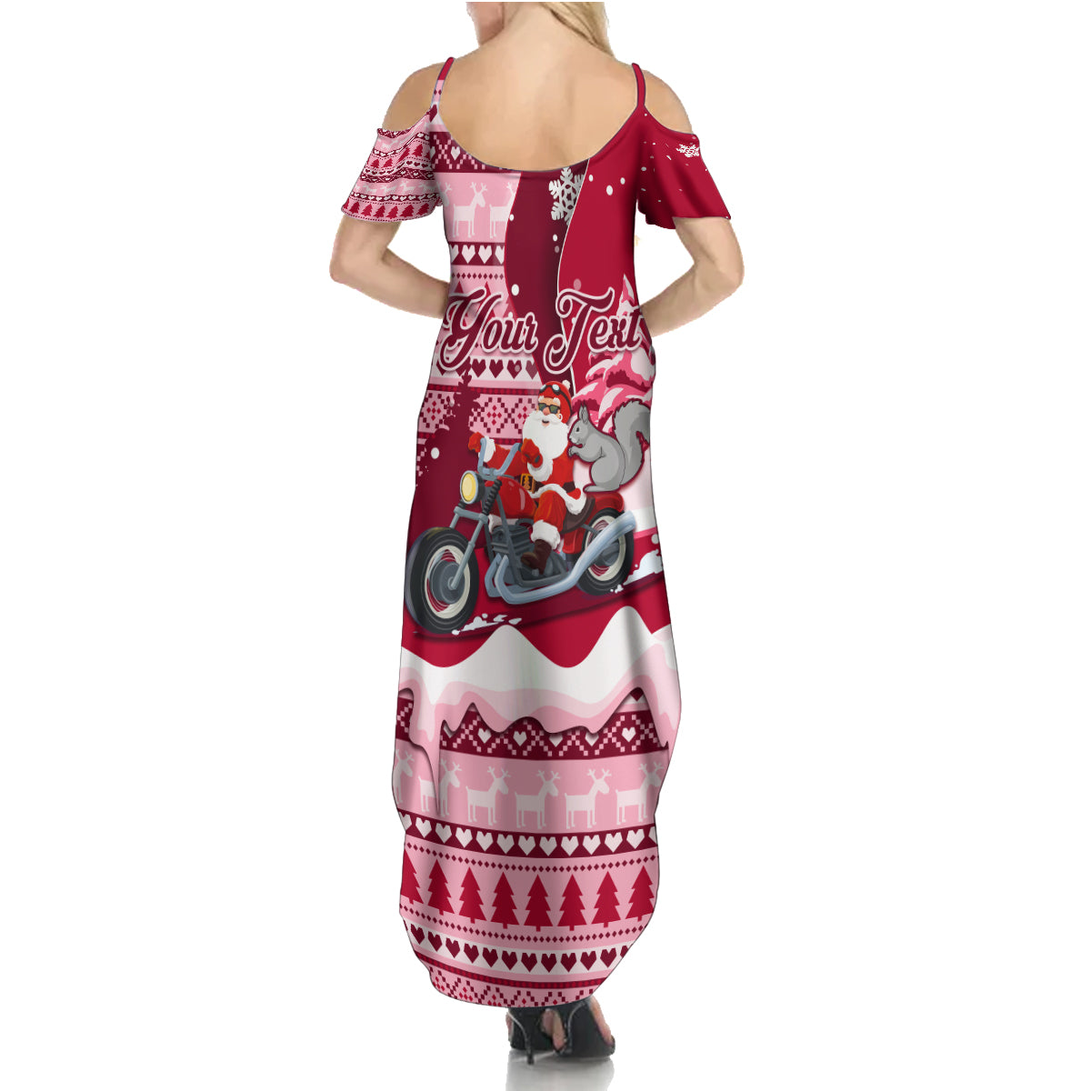 Georgia Christmas Summer Maxi Dress Santa Claus Riding Motorcycle With Gray Squirrel - Wonder Print Shop
