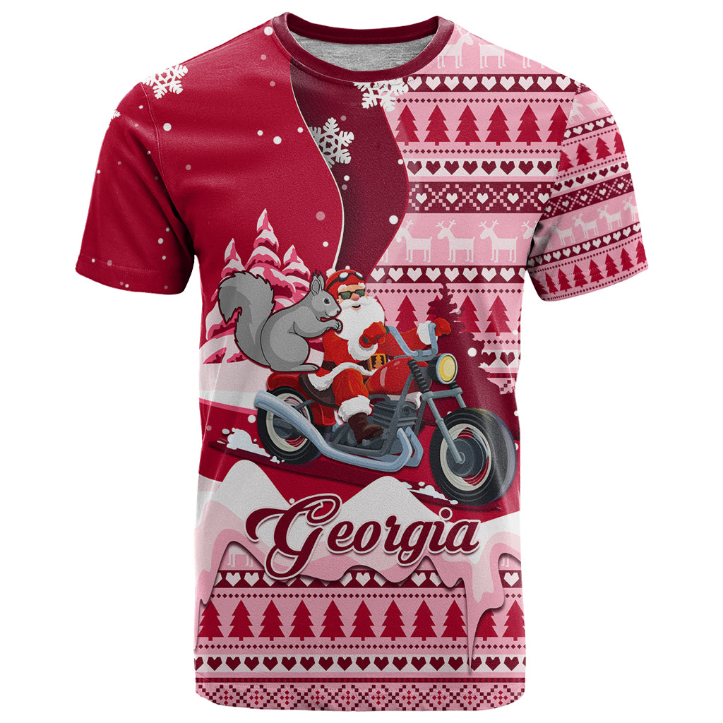 Georgia Christmas T Shirt Santa Claus Riding Motorcycle With Gray Squirrel - Wonder Print Shop