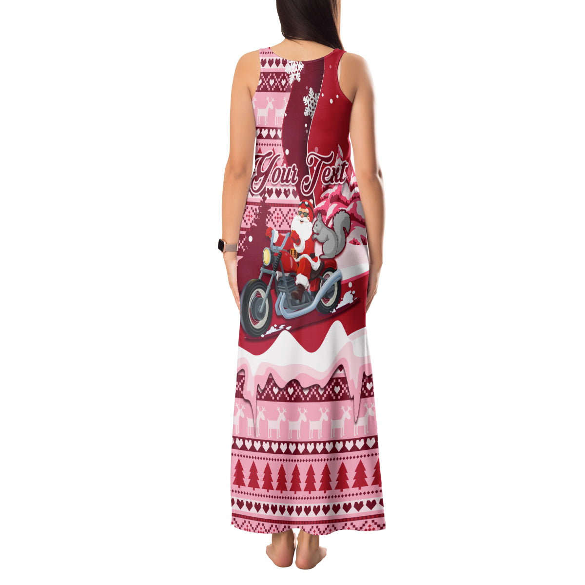 Georgia Christmas Tank Maxi Dress Santa Claus Riding Motorcycle With Gray Squirrel - Wonder Print Shop