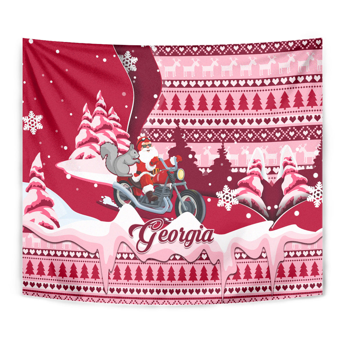 Georgia Christmas Tapestry Santa Claus Riding Motorcycle With Gray Squirrel - Wonder Print Shop