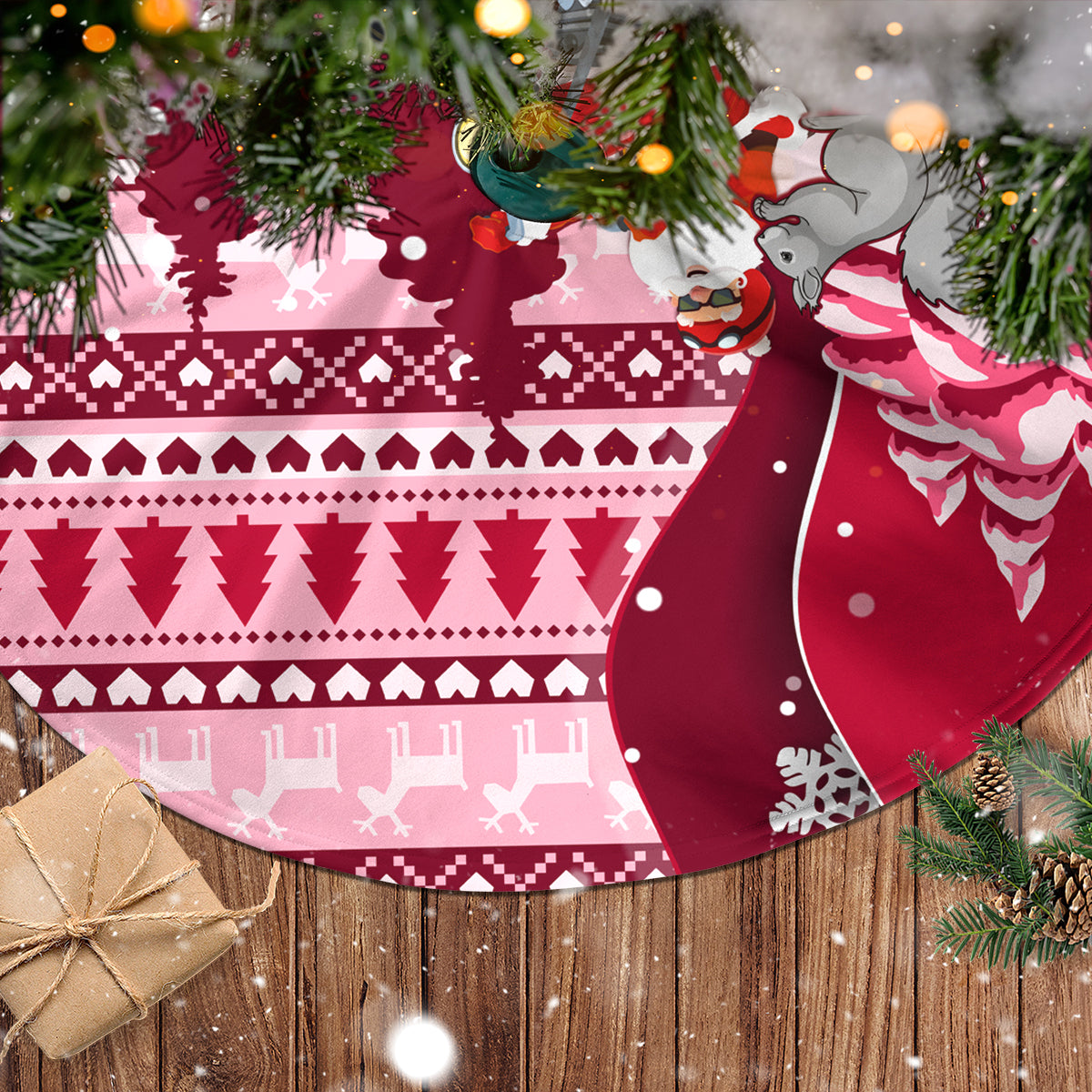 Georgia Christmas Tree Skirt Santa Claus Riding Motorcycle With Gray Squirrel - Wonder Print Shop