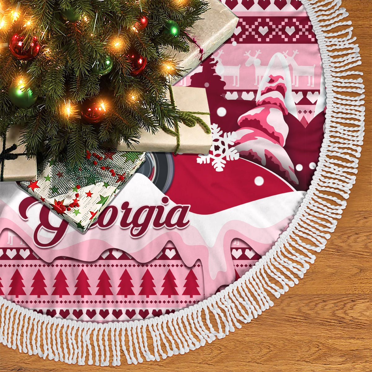 Georgia Christmas Tree Skirt Santa Claus Riding Motorcycle With Gray Squirrel - Wonder Print Shop
