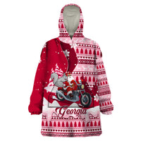 Georgia Christmas Wearable Blanket Hoodie Santa Claus Riding Motorcycle With Gray Squirrel - Wonder Print Shop