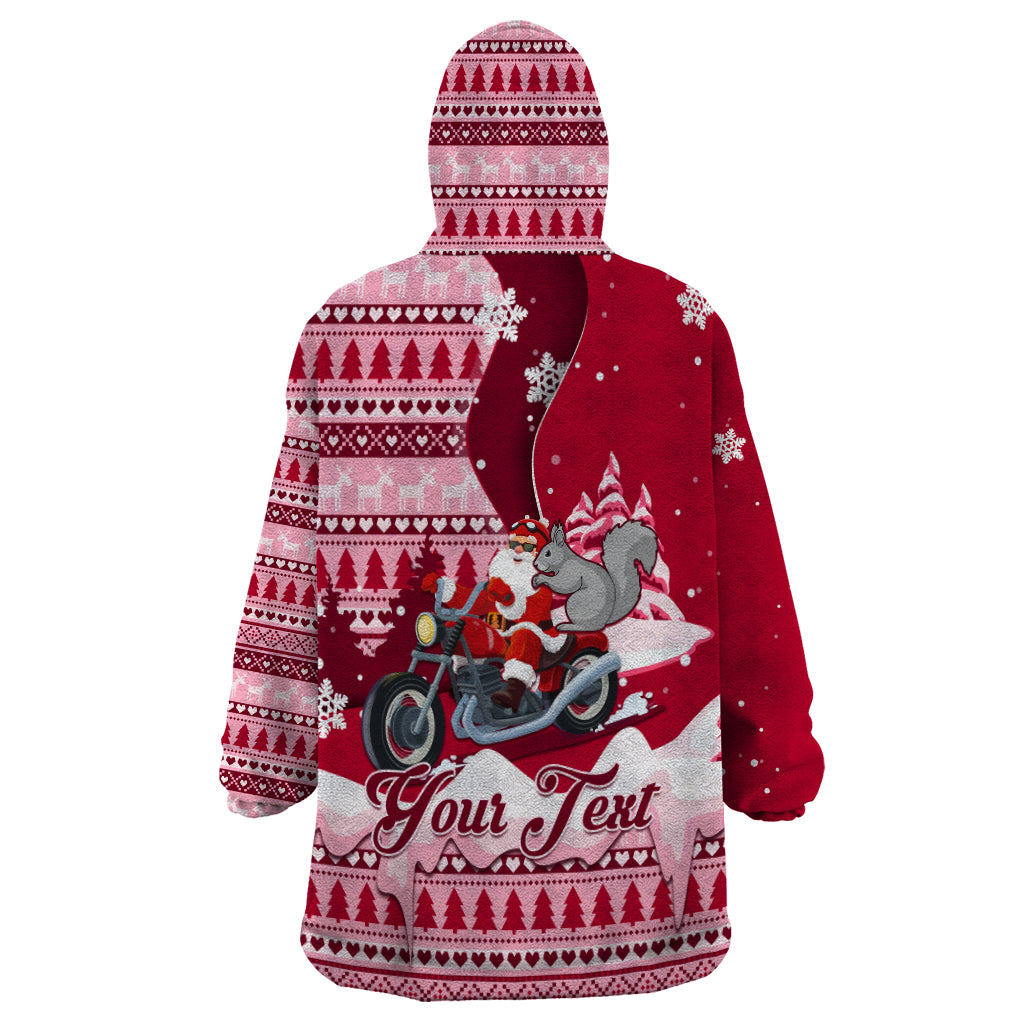 Georgia Christmas Wearable Blanket Hoodie Santa Claus Riding Motorcycle With Gray Squirrel - Wonder Print Shop