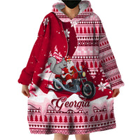 Georgia Christmas Wearable Blanket Hoodie Santa Claus Riding Motorcycle With Gray Squirrel - Wonder Print Shop