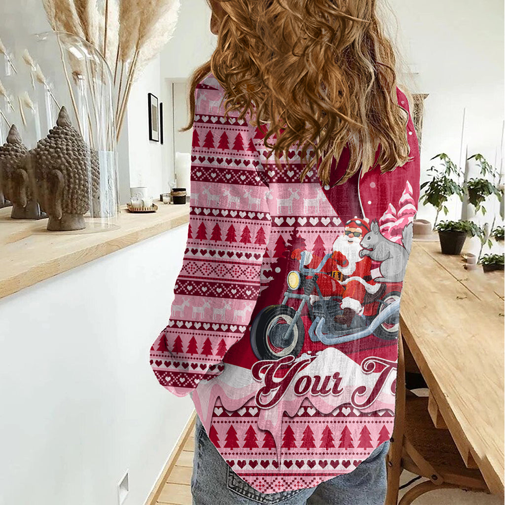 Georgia Christmas Women Casual Shirt Santa Claus Riding Motorcycle With Gray Squirrel - Wonder Print Shop