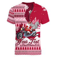 Georgia Christmas Women V Neck T Shirt Santa Claus Riding Motorcycle With Gray Squirrel - Wonder Print Shop