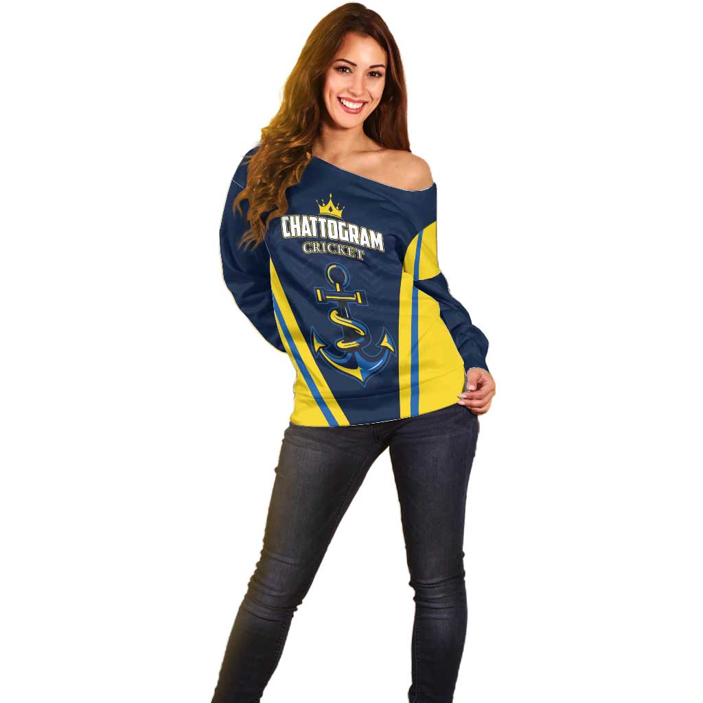 Custom Chattogram Cricket Royals Off Shoulder Sweater Passion Power Purpose - Wonder Print Shop