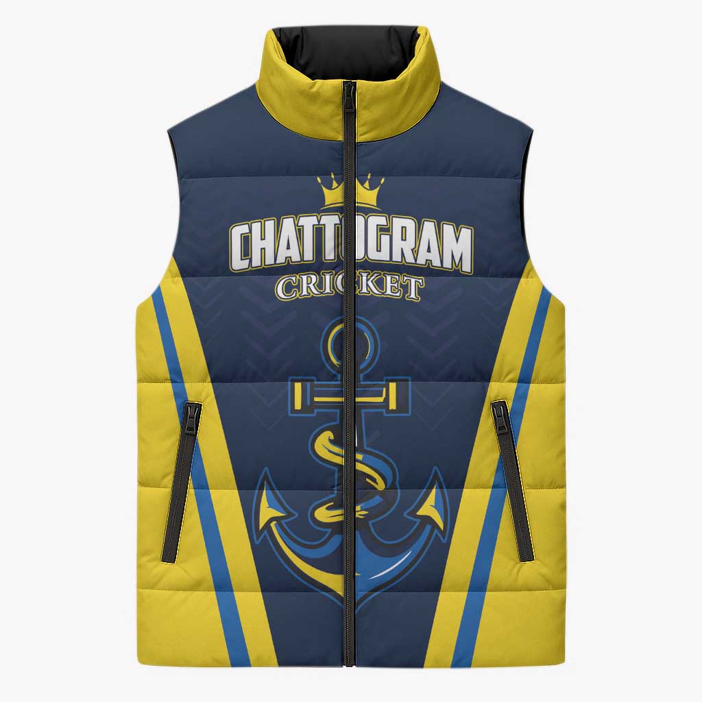 Custom Chattogram Cricket Royals Sleeveless Puffer Jacket Passion Power Purpose - Wonder Print Shop