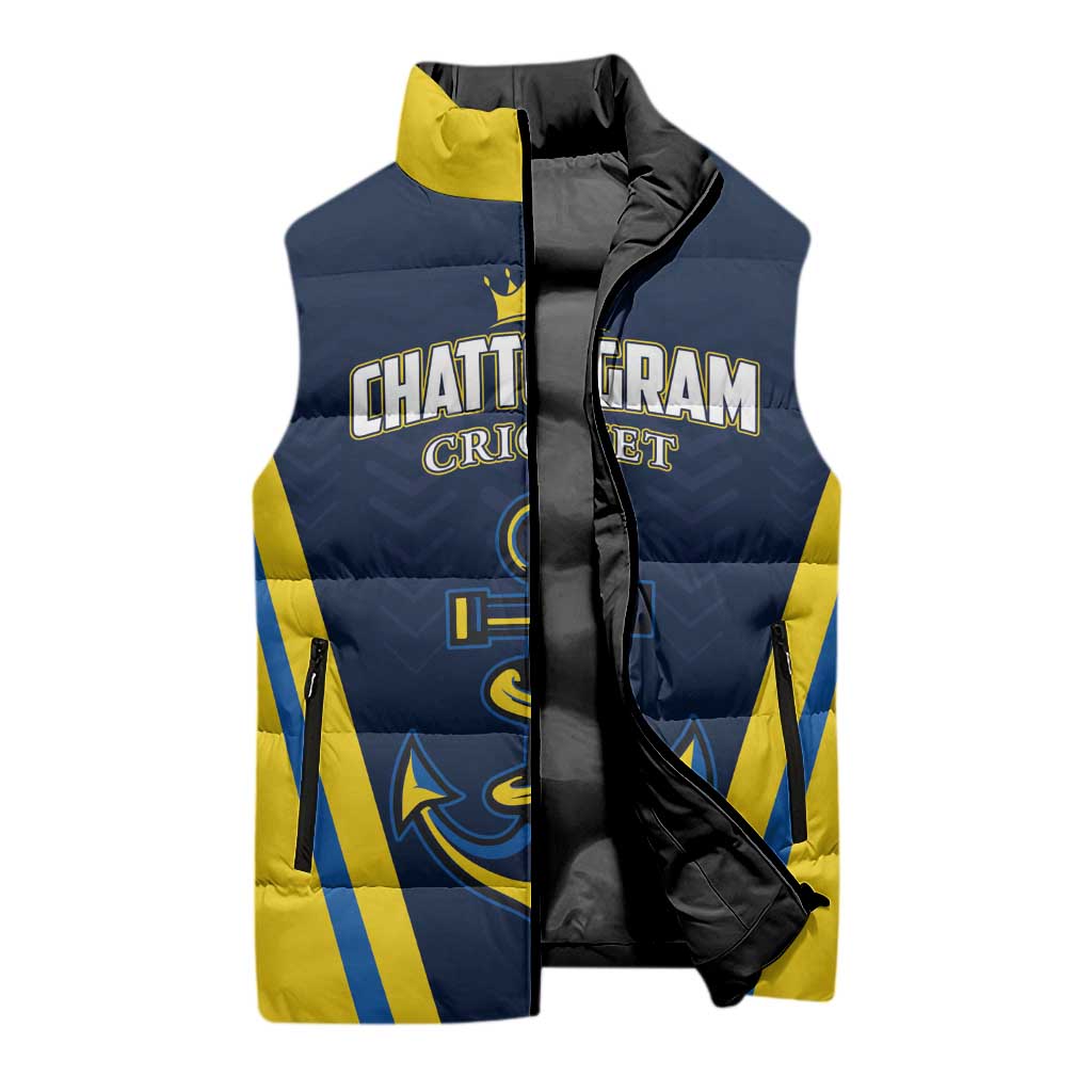 Custom Chattogram Cricket Royals Sleeveless Puffer Jacket Passion Power Purpose - Wonder Print Shop