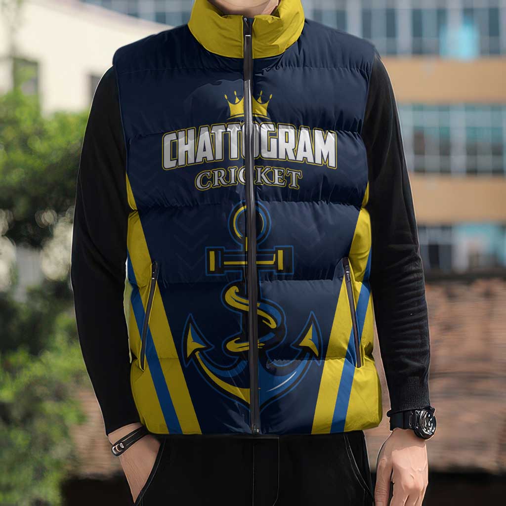 Custom Chattogram Cricket Royals Sleeveless Puffer Jacket Passion Power Purpose - Wonder Print Shop