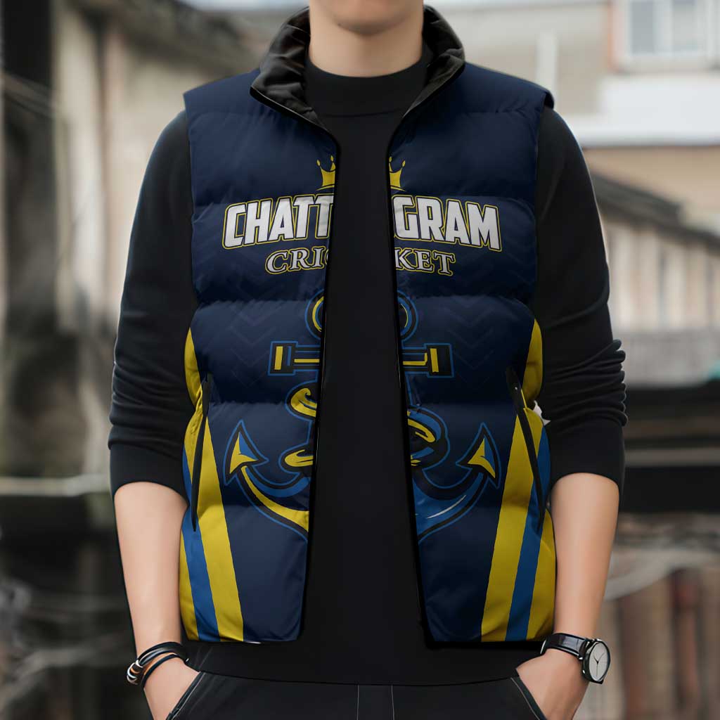 Custom Chattogram Cricket Royals Sleeveless Puffer Jacket Passion Power Purpose - Wonder Print Shop