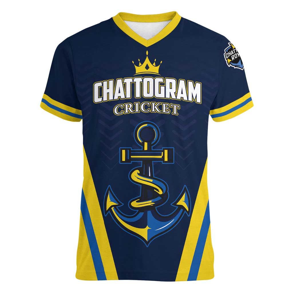 Custom Chattogram Cricket Royals Women V-Neck T-Shirt Passion Power Purpose - Wonder Print Shop
