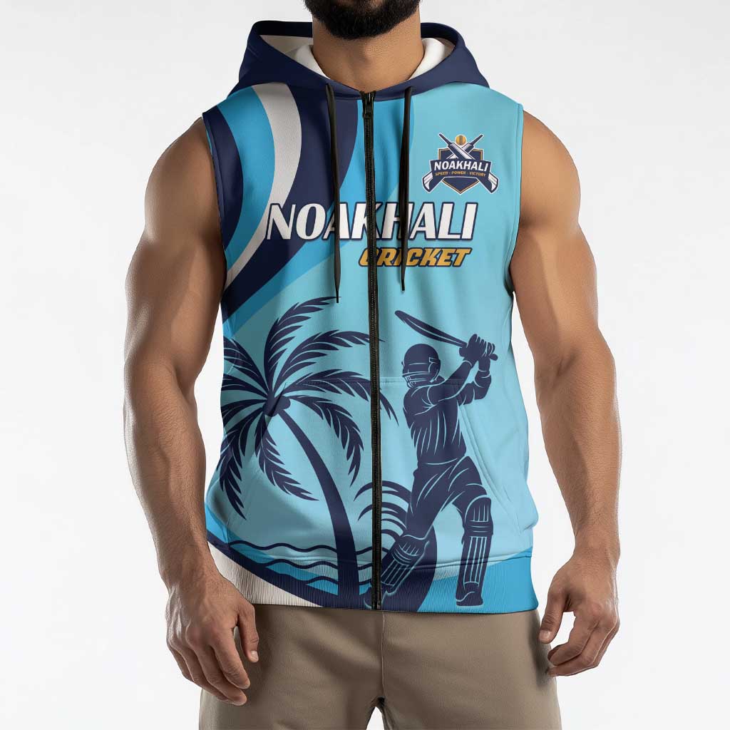 Custom Noakhali Cricket Express Sleeveless Zip Hoodie Speed Power Victory - Wonder Print Shop