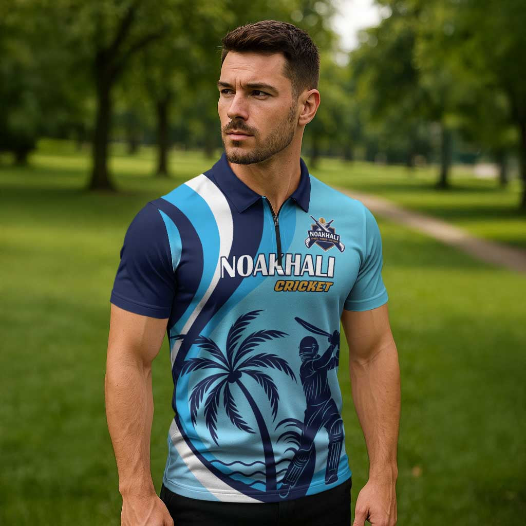 Custom Noakhali Cricket Express Zipper Polo Shirt Speed Power Victory - Wonder Print Shop