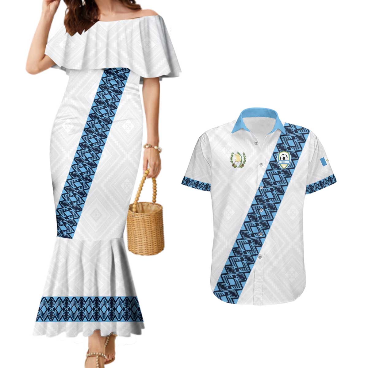 Custom Guatemala Football Couples Matching Mermaid Dress and Hawaiian Shirt La Azul y Blanco Come On