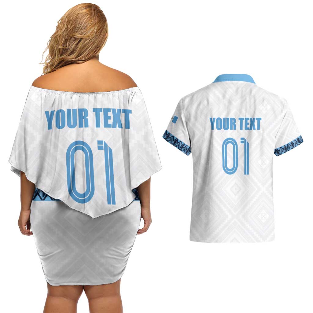 Custom Guatemala Football Couples Matching Off Shoulder Short Dress and Hawaiian Shirt La Azul y Blanco Come On