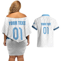 Custom Guatemala Football Couples Matching Off Shoulder Short Dress and Hawaiian Shirt La Azul y Blanco Come On