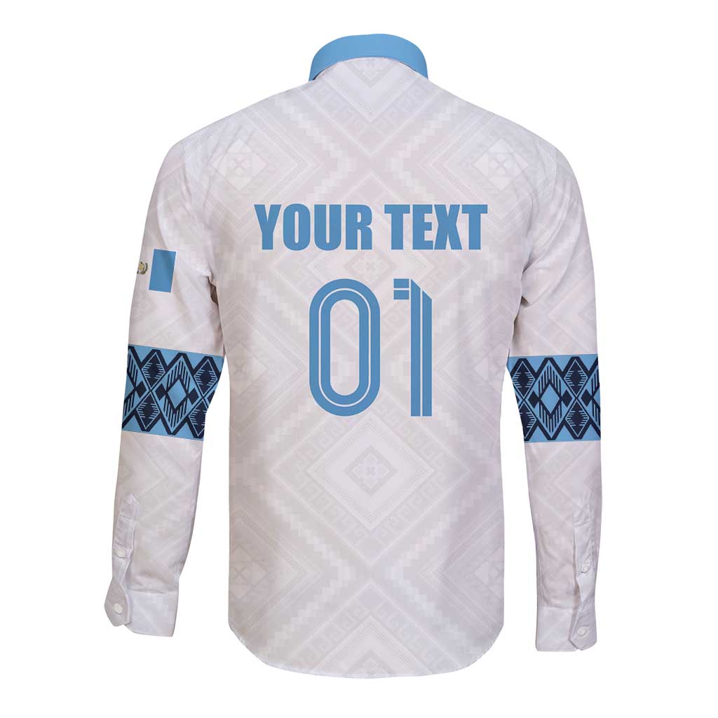 Custom Guatemala Football Long Sleeve Button Shirt La Azul y Blanco Come On