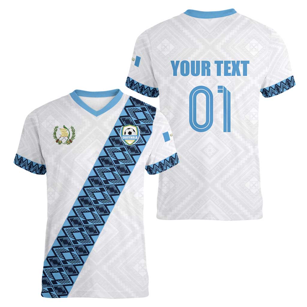 Custom Guatemala Football Women V-Neck T-Shirt La Azul y Blanco Come On