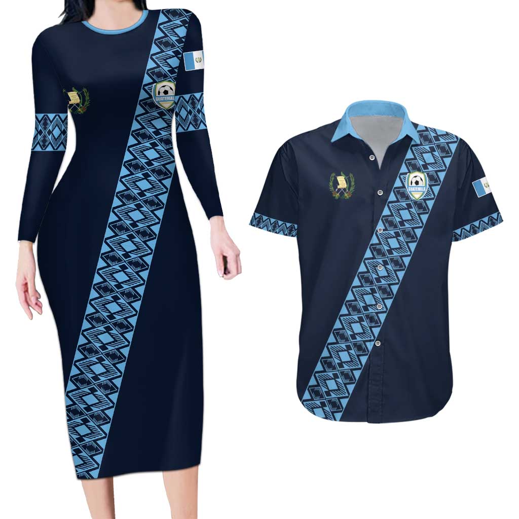 Custom Guatemala Football Couples Matching Long Sleeve Bodycon Dress and Hawaiian Shirt Vamos Los Chapines