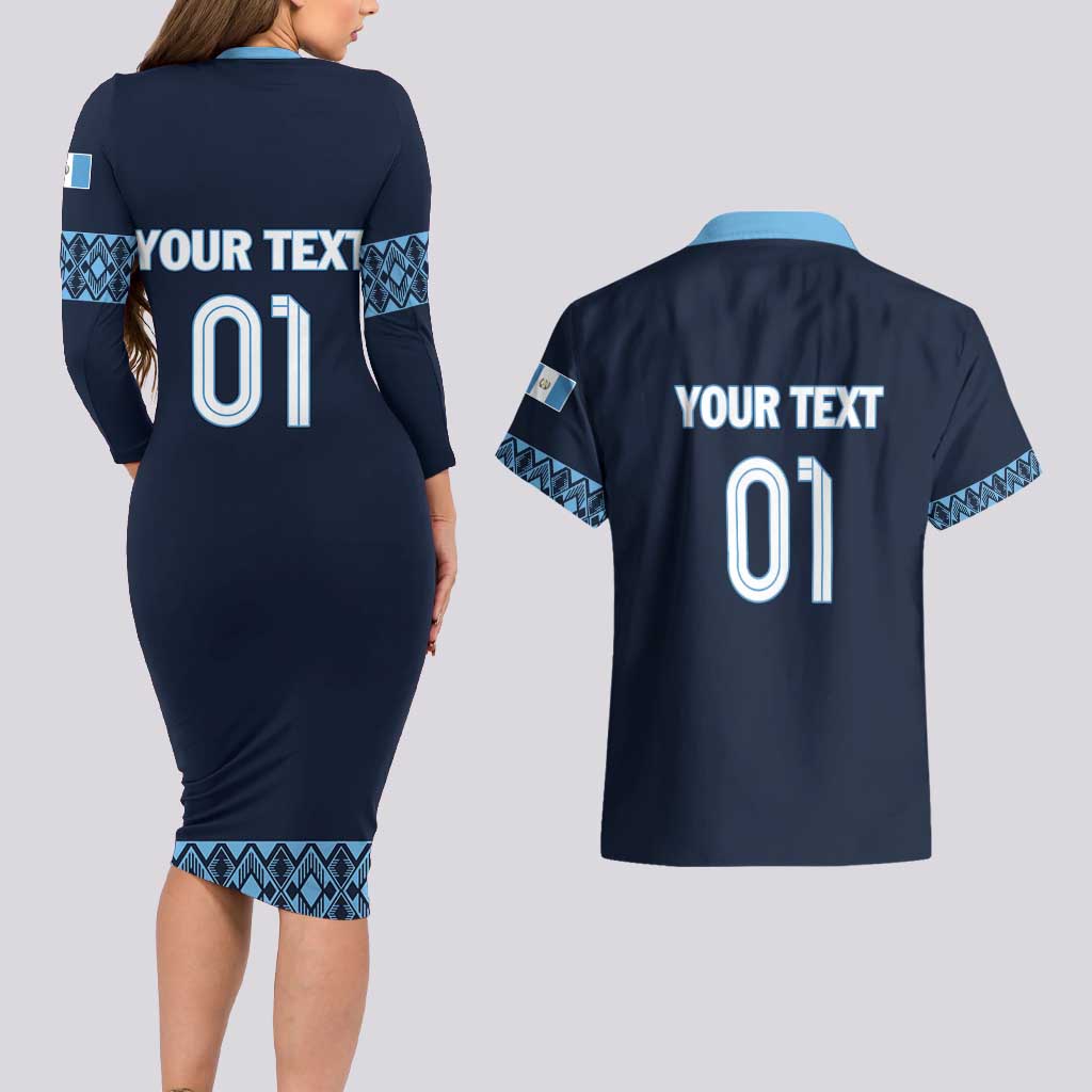 Custom Guatemala Football Couples Matching Long Sleeve Bodycon Dress and Hawaiian Shirt Vamos Los Chapines