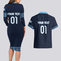 Custom Guatemala Football Couples Matching Long Sleeve Bodycon Dress and Hawaiian Shirt Vamos Los Chapines