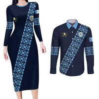 Custom Guatemala Football Couples Matching Long Sleeve Bodycon Dress and Long Sleeve Button Shirt Vamos Los Chapines