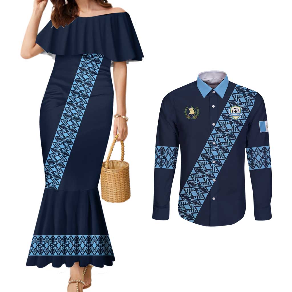 Custom Guatemala Football Couples Matching Mermaid Dress and Long Sleeve Button Shirt Vamos Los Chapines
