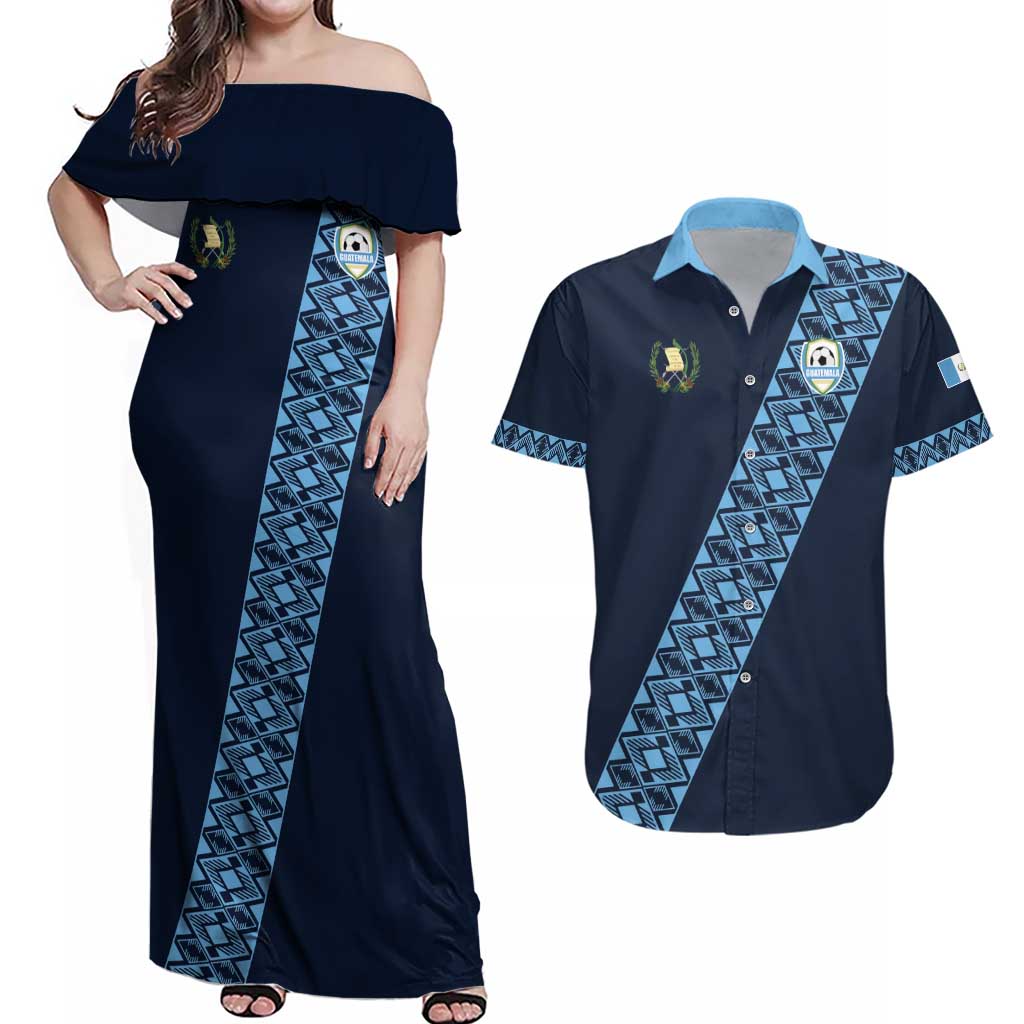 Custom Guatemala Football Couples Matching Off Shoulder Maxi Dress and Hawaiian Shirt Vamos Los Chapines