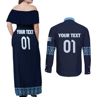 Custom Guatemala Football Couples Matching Off Shoulder Maxi Dress and Long Sleeve Button Shirt Vamos Los Chapines