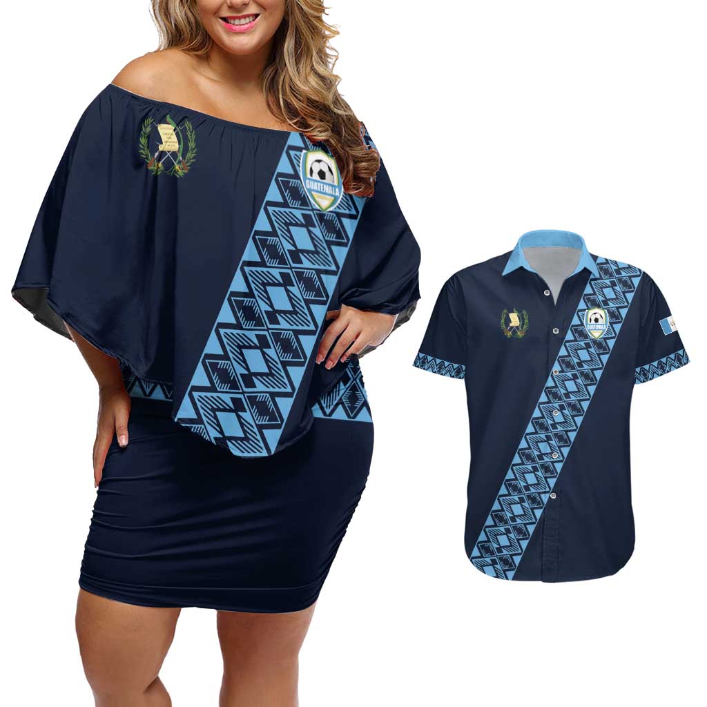 Custom Guatemala Football Couples Matching Off Shoulder Short Dress and Hawaiian Shirt Vamos Los Chapines