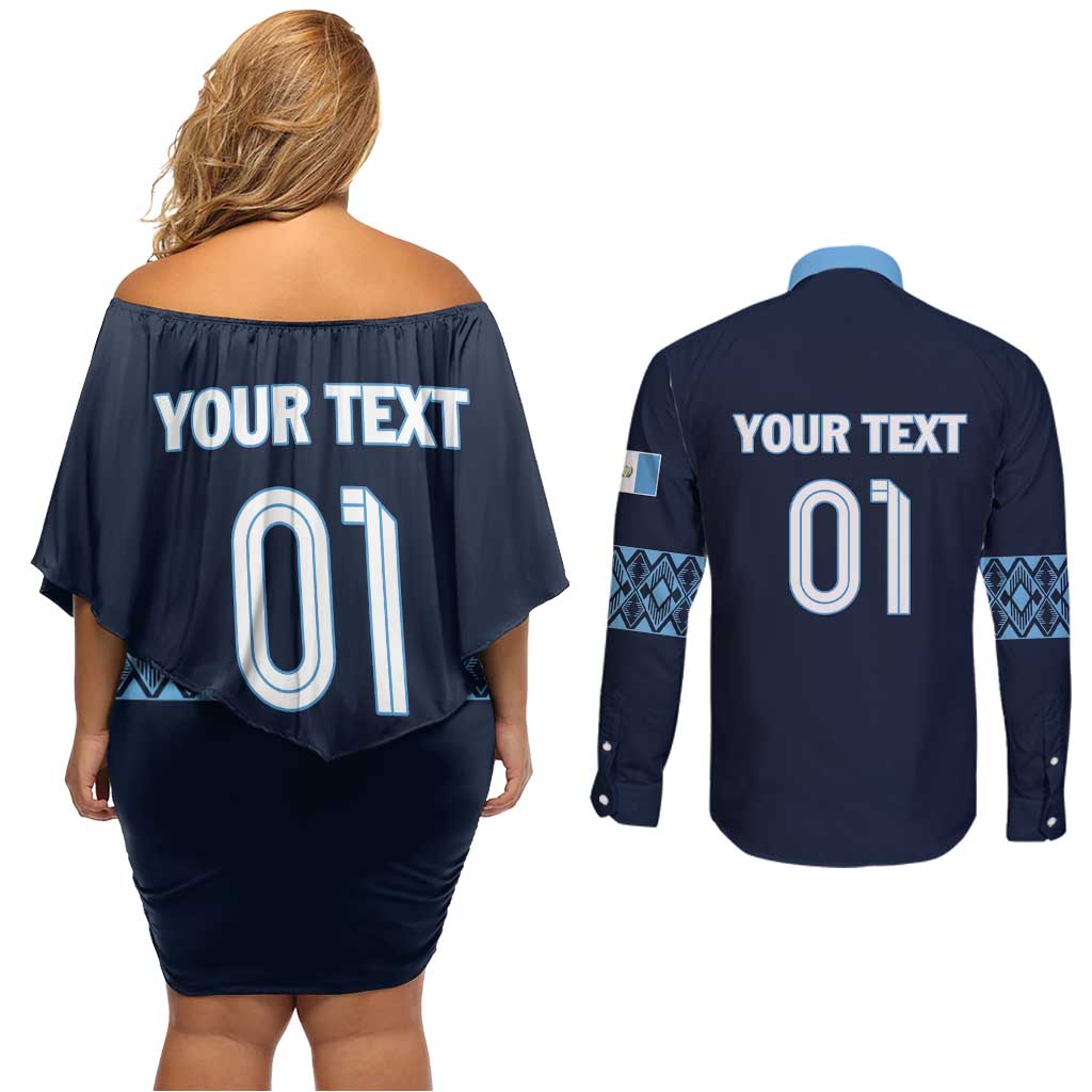 Custom Guatemala Football Couples Matching Off Shoulder Short Dress and Long Sleeve Button Shirt Vamos Los Chapines