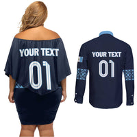 Custom Guatemala Football Couples Matching Off Shoulder Short Dress and Long Sleeve Button Shirt Vamos Los Chapines