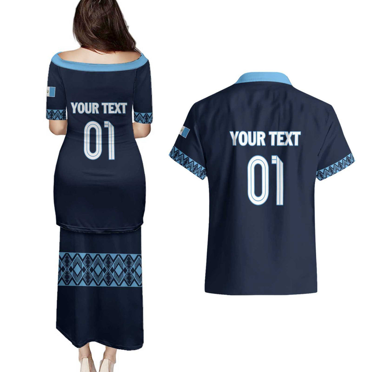 Custom Guatemala Football Couples Matching Puletasi and Hawaiian Shirt Vamos Los Chapines