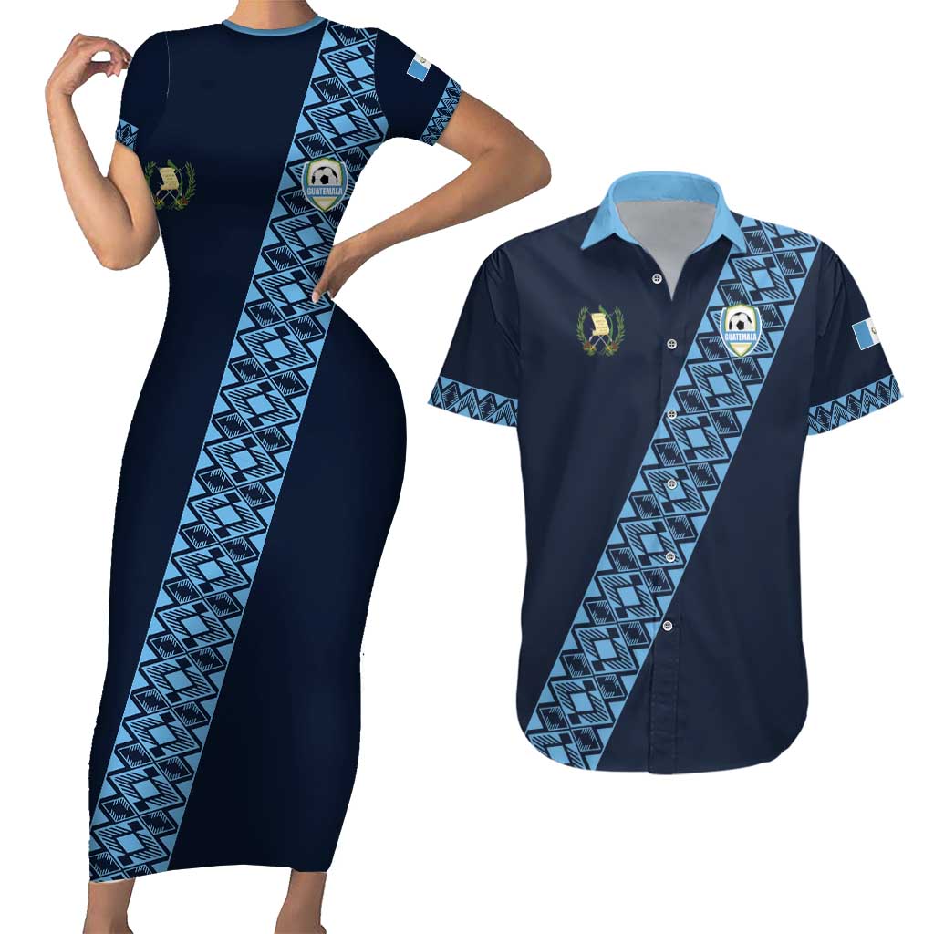 Custom Guatemala Football Couples Matching Short Sleeve Bodycon Dress and Hawaiian Shirt Vamos Los Chapines