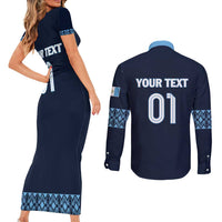 Custom Guatemala Football Couples Matching Short Sleeve Bodycon Dress and Long Sleeve Button Shirt Vamos Los Chapines