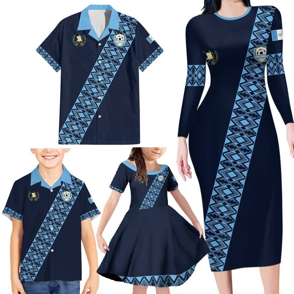 Custom Guatemala Football Family Matching Long Sleeve Bodycon Dress and Hawaiian Shirt Vamos Los Chapines