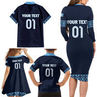 Custom Guatemala Football Family Matching Long Sleeve Bodycon Dress and Hawaiian Shirt Vamos Los Chapines