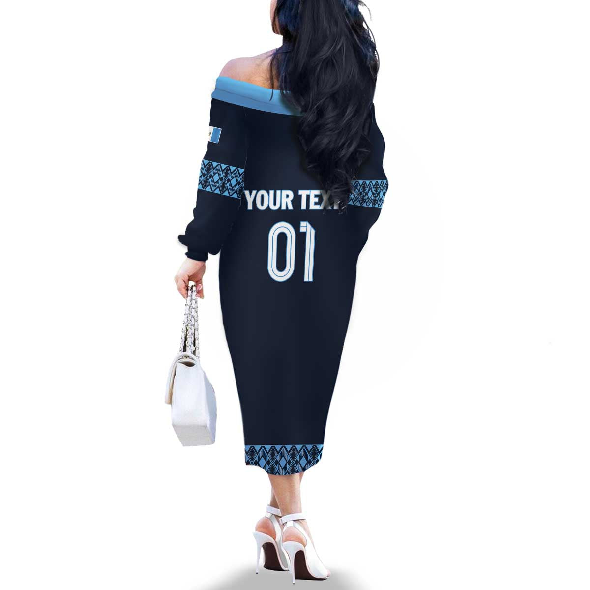 Custom Guatemala Football Family Matching Off The Shoulder Long Sleeve Dress and Hawaiian Shirt Vamos Los Chapines