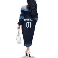 Custom Guatemala Football Family Matching Off The Shoulder Long Sleeve Dress and Hawaiian Shirt Vamos Los Chapines