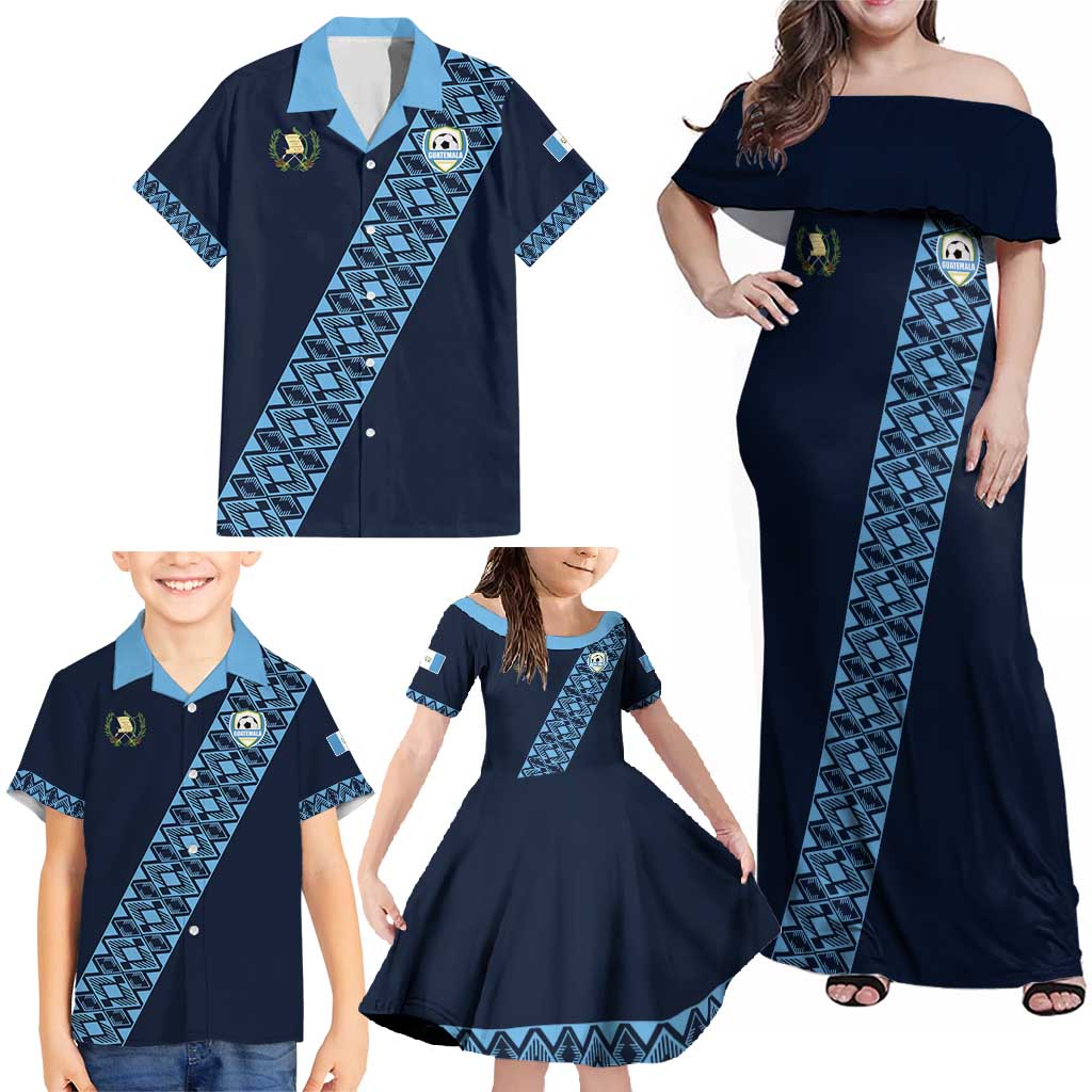 Custom Guatemala Football Family Matching Off Shoulder Maxi Dress and Hawaiian Shirt Vamos Los Chapines